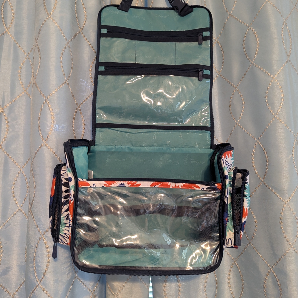 Thirty-One Blue and White Cosmetic Bag Floral Pattern - Picture 3 of 6